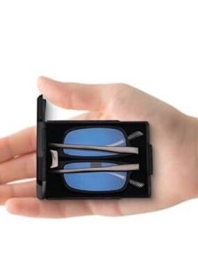 Skyoak Compact Folding Blue Lens Reading Glasses in Black Case Rx - 2.50